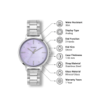 Timex Women Stainless Steel Lilac Round Analogue Brass Dial Watch - Image 2