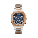 GUESS Men’s Blue Dial Chronograph Watch with Stainless Steel Silver Strap