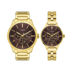 Timex Fashion Brown Round Dial Analog Couple Watch TW00PR297 Luxurious Gold Bracelet