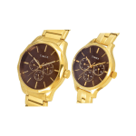 Timex Fashion Brown Round Dial Analog Couple Watch TW00PR297 Luxurious Gold Bracelet - Image 2