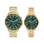 Fossil His and Hers Gold-Tone Watch Bannon Collection Multifunction Green Dial Stainless Steel