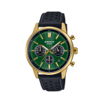 Casio Edifice ED658 Men’s Analog Watch
Green Dial, Gold Case & Black Leather Strap