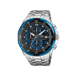 Casio Edifice EX190 Men’s Chronograph Watch Silver Stainless Steel Band with Black & Blue Dial