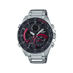 Casio Edifice EX499 Men’s Analog-Digital  Watch Black & Red Dial with Silver Stainless Steel Strap