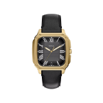 Fossil Crosby FS6151I Black Dial Men's Watch Gold-Tone Square Case Black Leather Strap
