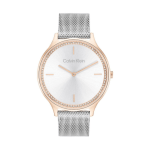 Calvin Klein 25100006 Women’s Analog Watch Rose Gold Case • Silver Dial • Stainless Steel Mesh Strap