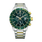 Citizen Quartz Chronograph Men's Watch Green Dial Two-Tone Stainless Steel