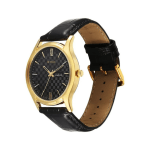 Titan Karishma Regal Classic Day-Date Men’s Quartz Analog Dress Watch Black Textured Dial, Gold-Tone Case & Black Leather Strap - Image 4