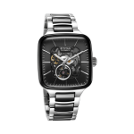 Titan Ceramic Fusion Automatic Skeleton Watch for Men Square Black Dial, Two-Tone Stainless Steel & Ceramic Bracelet - Image 3
