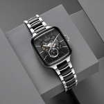 Titan Ceramic Fusion Automatic Skeleton Watch for Men Square Black Dial, Two-Tone Stainless Steel & Ceramic Bracelet - Image 6