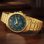 Titan Regalia Green Chronograph Watch for Men Green Dial Golden Stainless Steel Strap - Image 6