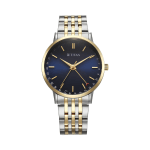Titan Elegance Blue Dial Analog Watch for Men with Date by Hand Two-Tone Stainless Steel Strap