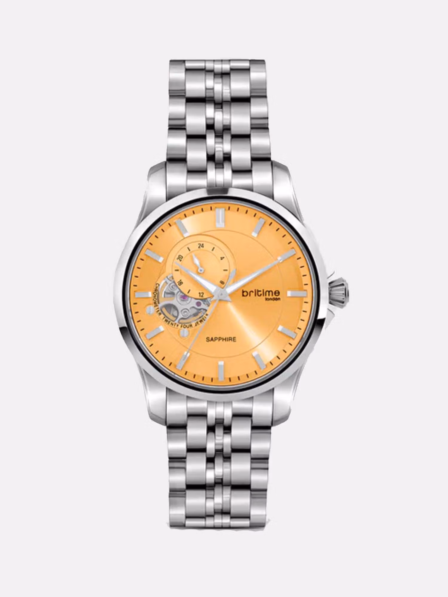Britime Men Automatic Yellow Dial Analog Metal Watch 166-M11301 Britime Men Automatic Yellow Dial Analog Metal Watch 166-M11301